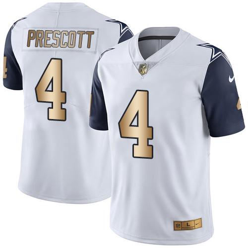 Nike Cowboys #4 Dak Prescott White Men's Stitched NFL Limited Gold Rush Jersey - Click Image to Close